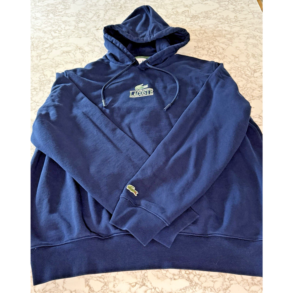 Lacoste Navy Blue Hoodie Men's XL Classic Crocodile Logo Sweatshirt